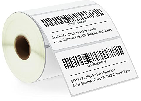 BETCKEY - 102mm x 51mm(4 in x 2 in) Perforées Étiquettes Thermiques pour Code-Barres, Expédition et Usage Multiple Compatible avec les imprimantes Zebra et autres [1 Rouleau/750 Étiquettes]