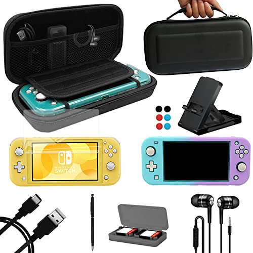 ANSIPPF Ensemble d'accessoires Nintendo Switch Lite 9 en 1, étui de transport, coque de protection/étui à cartes, protecteur d'écran, stylet, casque, support de jeu, câble et plus encore
