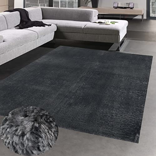 CARPETIA Tapis Shaggy Salon de Tapis Moquette Flokati en Anthracite, 140x200 cm