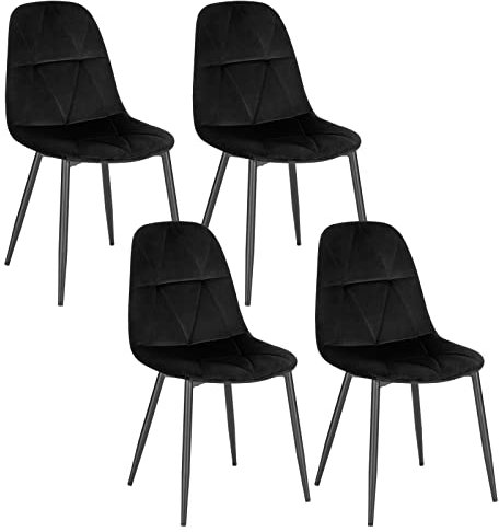 Lestarain Esszimmerstühle 4er Set mit Rückenlehne, für Esszimmer Küche Wohnzimmer, Küchenstühle gepolstert mit Samtbezug, aus Metall, ergonomisches Design, Schwarz