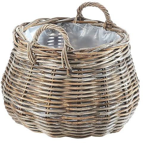 Kobolo Pflanzkorb Pflanzkübel rund XXL aus Rattan mit Folie Grau