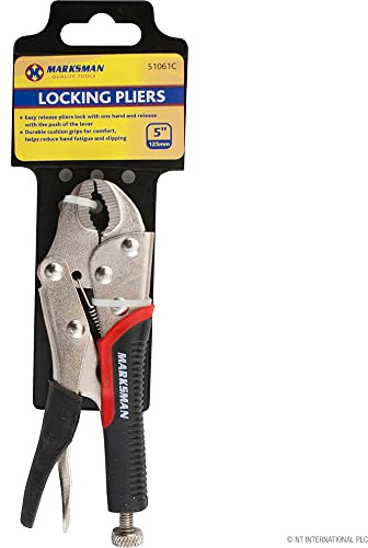 5Inch Locking Pliersm, Self-Locking and Quick-Releasing with Soft Grip, 125mm Length Curved Jaw Pliers, Chrome Plated