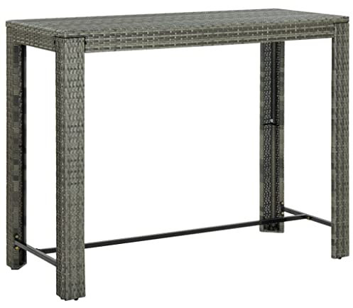 FIRBNUS Garten Bartisch 140.5x60.5x110.5 cm Stehtisch Teetisch Balkontisch Gartentisch für Innen- und Außenbereich Couchtisch Kaffeetisch Garten Esstisch Grau Poly Rattan und Stahl