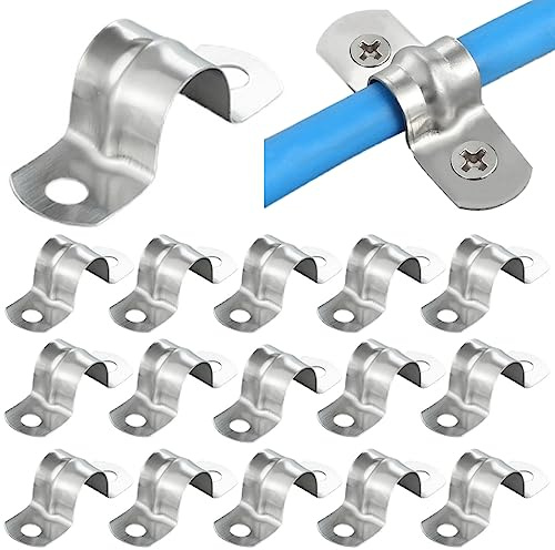 304 Stainless Steel 20mm/0.79 inch Two Hole U Pipe Strap Clamp - 30 Pcs Tension Clips for Water and Gas Pipe Fixing Bracket