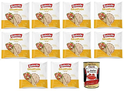 Italian Gourmet GranPiada Classica Piadina Sottile perfumada 10 x 330 g | Ogni confezione contiene 3 envolturas; pan plano suave para rellenar, escaldare, peso neto total 3,3 kg + Polpa 400 g gratis