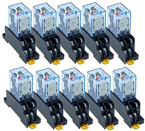 KLVN 10pcs relé LY2NJ DC12V DC24V AC110V AC220V Pequeño relé 10a 8 Pines Bobina DPDT con de zócalo (Color : AC, Size : 12V)
