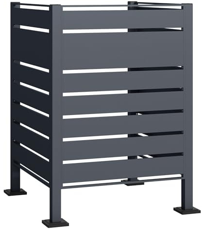 Wiltec Mülltonnenzaun aus Stahl in Anthrazit, Mülltonnenverkleidung für eine Tonne 60-240l, Mülltonnenbox, Sichtschutzzaun