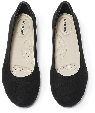 Veittes Women's Wide Width Dress Round Toe Ballet Flats, | Wide round-toe slip-on flats for women. Comfortable for office, business, and casual daily work.