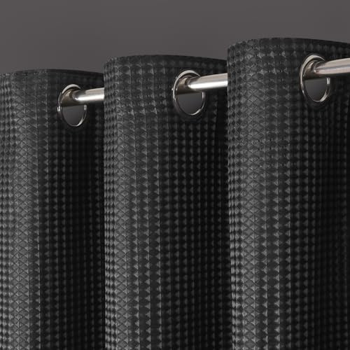 Velosso Waffle Thermal Total Blackout Curtains Ringtop Insulated Curtain Pair Waffle Jacquard Weave Texture (Charcoal Grey, W66 X L72)