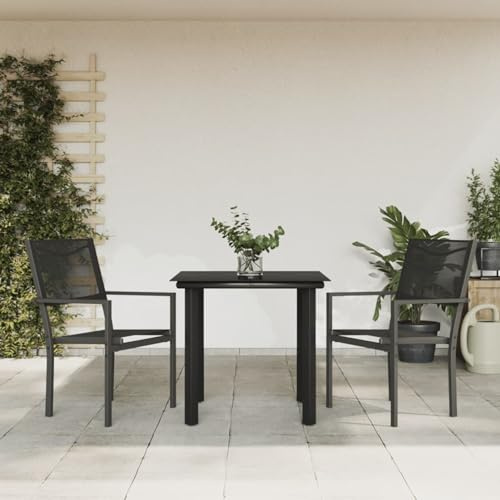 Homgoday Gartenmöbel-Set, 3-teilig, Stahl und Textilene, Schwarz, Stuhl, Sessel, Tisch, Küche, Outdoor, Terrasse, Balkon, Möbel, Typ 4