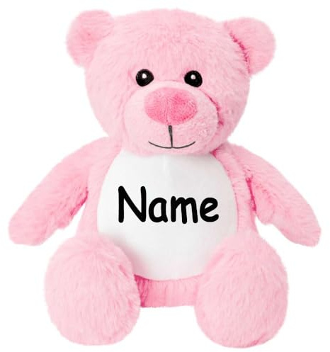 Elefantasie Kleines Stofftier PERSONALISIERT Teddybär mit Name Bedruckt Kuscheltier Plüschtier 25cm Bär pink