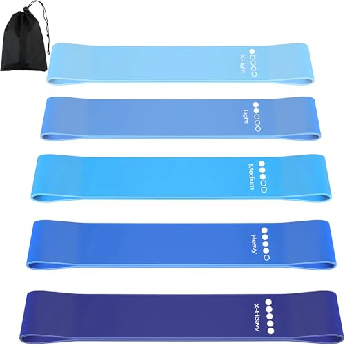 Fitnessbänder, Fitness bänder 5er Set, 5 Verschiedene Stärken trainingsbänder Mit Übungsanleitung & Tragebeutel, Resistance Bands Set für Muskelaufbau, Yoga, Pilates, Krafttraining