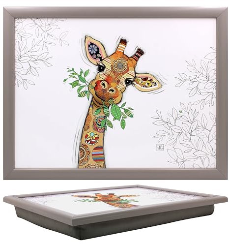 Lesser & Pavey Bug Art Gina Girafe Plateau avec pouf pour servir des plats | Jolis plateaux pour manger sur les genoux pour le dîner ou le déjeuner | Plateaux alimentaires nouvellement conçus pour les