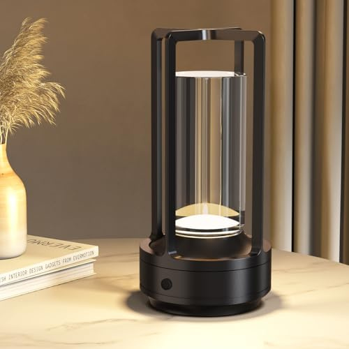 Hapfish Lampara de mesa LED recargable inalambrica, 3000mAh lámpara de mesa sin cable, regulable, 3 modos de color, lampara mesita noche de metal, para exterior, restaurante, dormitorio, mesita