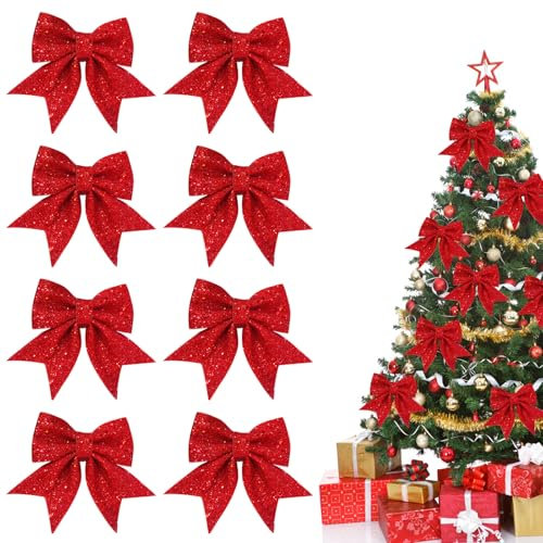 8pcs Lazos arbol Navidad, Arco de Navidad,Lazos Rojos arbol Navidad, Regalo de Fiesta de árbol de Navidad, Lazo Llamativo navideño Estufa navideña, Adornos para Ventanas