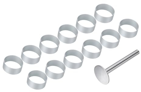 sourcing map 13Pcs Metal Cookie Cutters Set, Aluminum Alloy Cookie Cutter Cookie Baking with Press Stamp for Making Cake Fondant Biscuit Sandwich, Silver Round