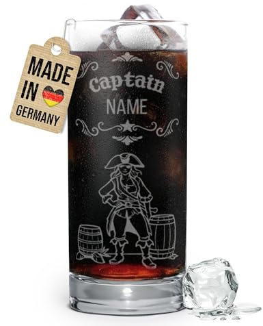 Print Royal PR Graviertes Longdrinkglas personalisiert mit Name - Captain - Geschenk für Freundinnen zum Geburtstag, Cola-Glas mit Gravur | Lasergravur, 400 ml