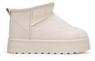 BOSANOVA Stivaletti invernali da donna realizzati in camoscio con gambo basso di 9 cm, dettaglio interno in pelo e suola con piattaforma dentata. Senza chiusura. Scarpe da donna