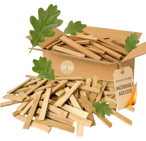 Samore Premium Brennholz Holzkohle - Anzünder aus Eichenholz, Bio Kaminanzünder, für Grill, Kamin, Ofen - Perfekter Grillanzünder, getrocknetes und unbehandeltes Anmachholz (24 Kilo) Anzündholz