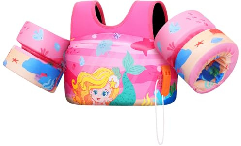 HeySplash Manguitos de Natación para Niños, Chaleco Flotante para Aprender a Nadar Piscina Flotadores con Brazaletes, Doble Hebilla de Segura Ajustable para Niños | Se adapta a 22-30-40-50-60-66 libras, chaqueta de natación para charco para niños, flotador de piscina con brazo de ala de