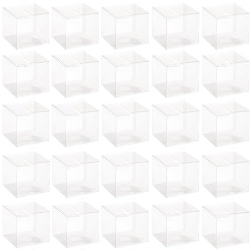 JCKD 25 Stück Mini transparente Geschenkbox, faltbare Kunststoff quadratische PET Geschenkbox, Süßigkeiten Box, Hochzeit, Party, Weihnachten, Geburtstag Süßigkeiten Box