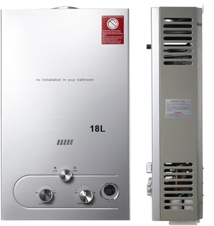 Tankless Portable Camping Hot Water Heater- Digital Display LPG Gas Shower Boiler for Home Outdoor Propane Wall-Mounted