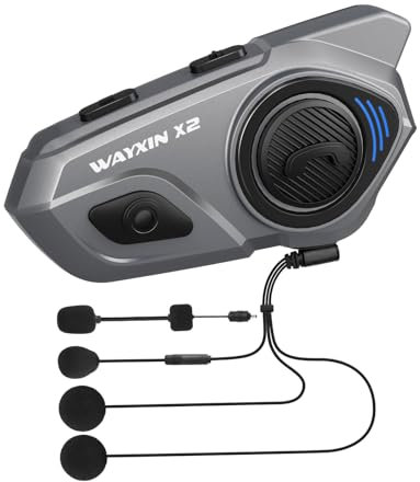 WAYXIN X2 Motorrad Intercom, Integriertem Intercom System, Motorrad Bluetooth Headset für bis zu 4 Motorräder, mit HiFi/Musik Teilen/FM Radio/AI Sprachassistent /IP67 Wasserdicht（1pc