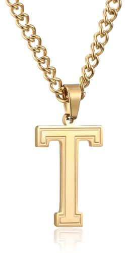 Herren Kette mit A-Z Buchstaben Anhänger Edelstahl Silber/Gold/Schwarz | Halskette 60cm,Ostern Vatertag Geburtstag Geschenke für Männer