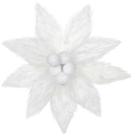 Hollyone 3 Stück Plüsch Weihnachtsblumen Deko 30cm, Groß Weihnachtsdeko Flauschig Weihnachtsbaumschmuck Blume, Weiß Weihnachtssternblume für Hochzeit Weihnachtsbaum Neujahrs Ornamente
