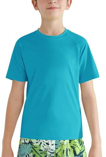 Valcatch Boy's Girls UPF 50+ Rash Guard Swim Shirts Kids Teens Quick Dry Athletic Short Sleeve T Shirt UV Fishing Surfing Water Beach Tops Running Workout Gym Active Tee Shirt Lake Blue