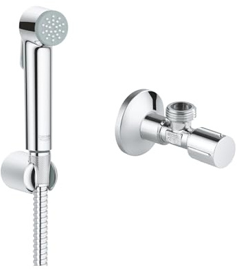 GROHE Tempesta-F Trigger Spray 30 Shower Set (Including Bidet Trigger Control Hand Shower, 1250mm Metal Long Life Hose, Wall Holder and Angle Valve Wall Connection 1/2 Outlet 1/2, Chrome