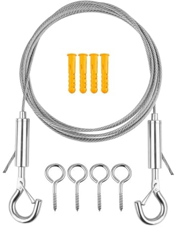 ZHITENG 5 M Tensor Cuerda Tendedero Kit de Cables Acero Inoxidable, Tensores de Alambre con Tensores de Alambre, Cuerda Tendedero Reutilizable Cable Acero para Suspensión Cordón de Jardinería