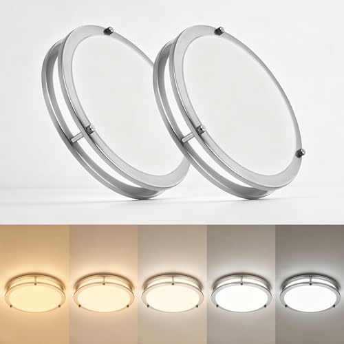 2er-Set 25,4 cm LED Aufbau-Deckenleuchten aus gebürstetem Nickel 2700K 3000K 3500K 4000K 5000K, Wohnzimmer-Deckenlampen LED Lampen Keller LED-Aufbauleuchten Badezimmer Deckenlampen, 17W, 1000-1200LM