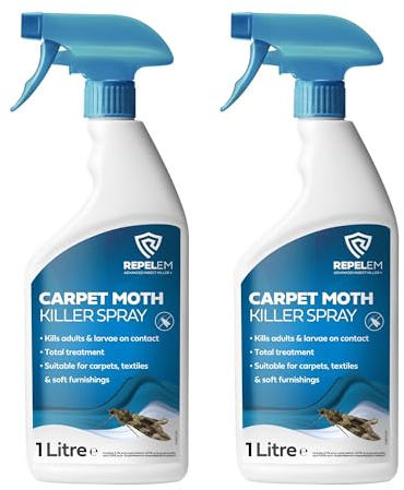 REPELEM Carpet Moth Killer Spray - Non-Staining, 3 Months Protection 2L | Professional Strength Carpet Moth Treatment, Instant Action Formula, Kills Moths at All Life Stages, Non-Staining