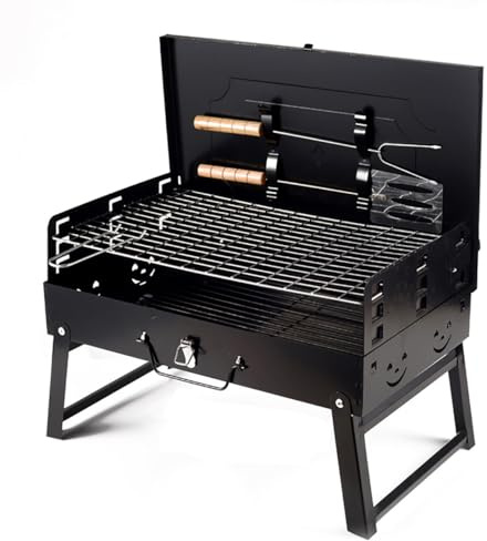 Barbecue portatile a carbonella con accessori, griglia da tavolo per barbecue, picnic, campeggio e feste all'aperto