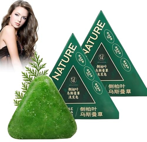 Nature Triangle Shampoo Bar, Nature Seven Green Soap Shampoo, pflanzliches festes Shampoobar, Stärkt Glatt Haar, Sanfte Reinigung und Nährende Pflege für Frauen Und Männer (2PCS)