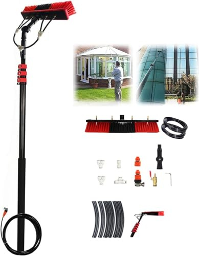 Brosse de nettoyage pour panneaux solaires de 5,5 m - Poteau extensible alimenté en eau pour un nettoyage efficace des panneaux solaires, des fenêtres, du toit et de la voiture - Tête de brosse de
