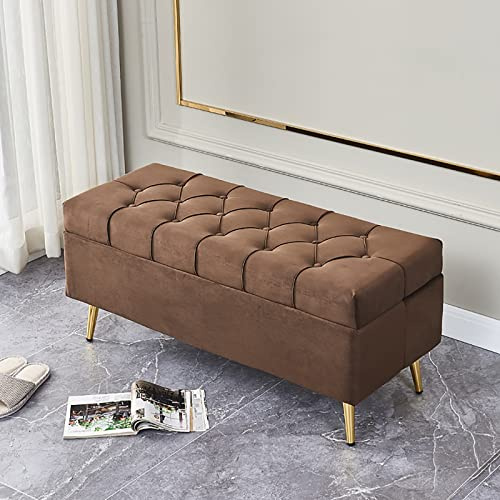 Sammet förvaringsottoman bänk rektangulärt stoppat fotstöd chic mittbord för vardagsrum och sovrum 80 x 40 x 45 cm (31 x 16 x 18 tum)