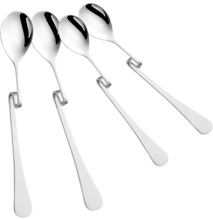 LALADEFIEE Lot de 4 Cuillères à Café en Acier Inoxydable Incurvées Cuillères à Mélanger pour Café Crochet Suspendu Adaptées pour Espresso et Dessert Ustensiles Cuisine Pratiques et Solide