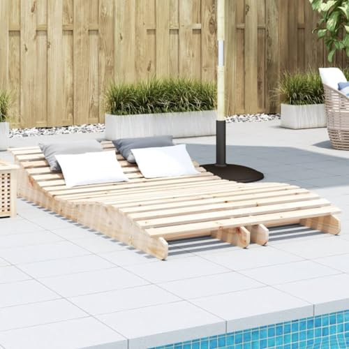 Hommdiy Sonnenliegen 2 STK. 205x60x31,5 cm Massivholz Kiefer Doppelliege Gartenliege Outdoor Liege Garten Relaxliege Gartenmöbel Strandliege