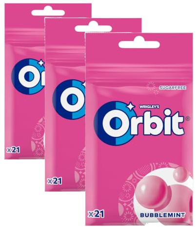 Orbit Bolsa de Chicles Sin Azúcar Sabor Bubblemint, Fresco, Intenso y de Larga Duración en formato Gragea (21 chicles) (Paquete de 3)
