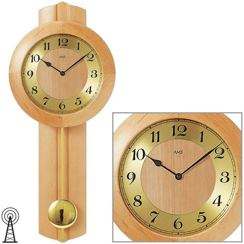 AMS 5165/16 Wanduhr mit Pendel Funk, Massivholz Erle, Mineralglas