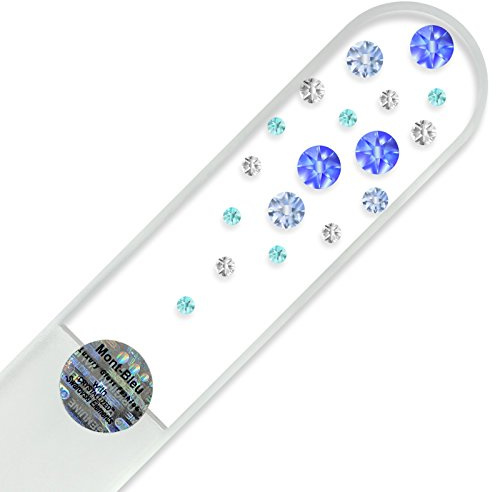 Mont Bleu Groß-Glasnagelfeile von Hand dekoriert mit Swarovski Elements, geliefert in einer Hülle aus schwarzem Samt - Echtem gehärteten Glas aus Tschechien