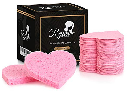 Compressed Facial Sponges 50 Count – Natural Cellulose Sponges for Estheticians, Face Cleansing, Exfoliating & Makeup Removal – Professional Spa-Grade, Expands in Water (Rejuvv by Fushay)