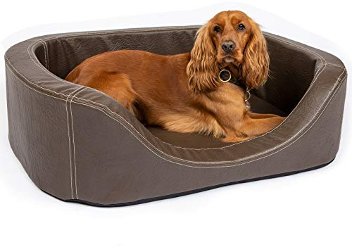 Orthopädisches Hundebett mittelgroße Hunde - Hundekissen Oval - Hundekorb Waschbar grosse Hunde - Körbchen Hund mit erhöhte Ränder - Abnehmbarer, waschbarer Bezug 100 x 80cm in Braun, Dog Bed XXL
