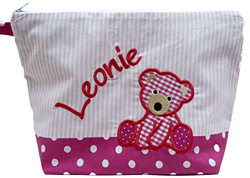 bestickte Tasche - BÄRCHEN - Wickeltasche - Kulturtasche -Windeltasche - Kulturbeutel - Waschtasche - Bag *WunschNAME* - 20 Schriftarten, Geschenk, Name, Teddy