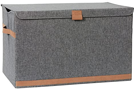 LOVE IT STORE IT Premium Aufbewahrungsbox mit Deckel groß - Truhe aus Leinen - Verstärkt mit Holz - Extra stabil - Grau - 62x37,5x39 cm