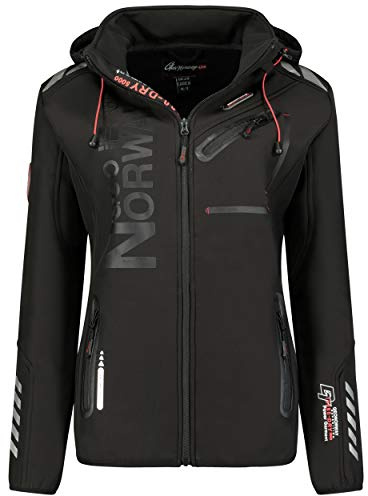 GEO NORWAY REINE LADY Damen Softshelljacke Wasserdicht Atmungsaktiv Kapuzenjacke Winterjacke Outdoor Aktivitäten Wandern, Schwarz/Schwarz, 48