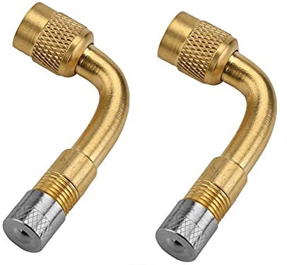 2 Pack Universal Tire Valve Extension,90 Degree Tire Schrader Valve Stem Extension Brass Adaptor Compatible for Passenger Cars, Stroller, Bicycles, Motorcycles, Trailers