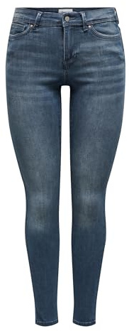 ONLY Damen Skinny Fit Jeans | Normal Waist Denim Stretch Hose | Bleached Used Design ONLWAUW, Farben:Dunkelblau, Größe:M / 30L